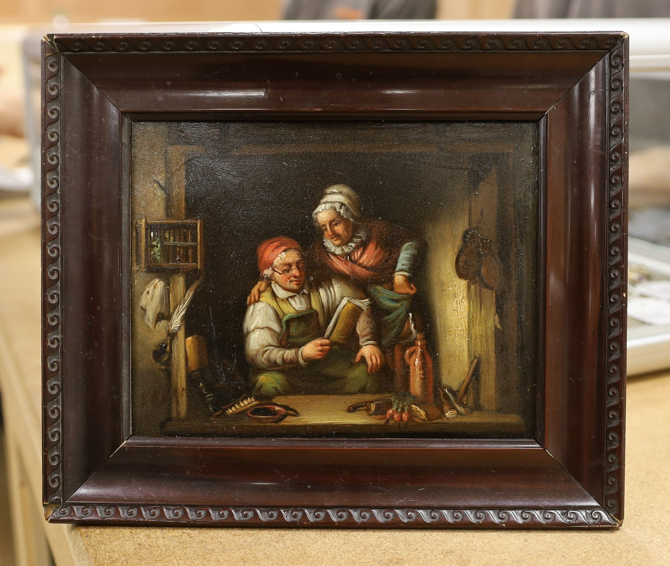 Continental School, 19th century, oil on copper, Husband and wife, 15 x 19cm